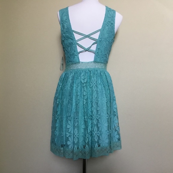 NWT ALTAR'D STATE teal blue Lace Fit Flare dress M - Picture 3 of 7